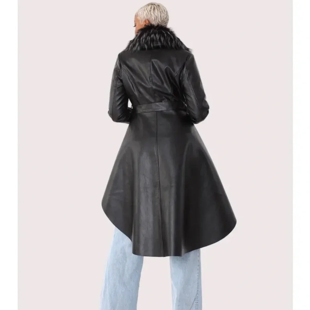 Black Faux Leather Jacket with Fur Collar - Picture 2 of 2